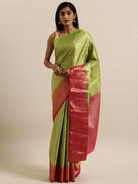 

MIMOSA Green & Gold-Toned Art Silk Woven Design Kanjeevaram Saree