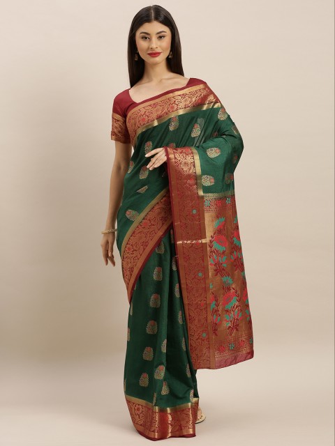 

MIMOSA Green & Golden Art Silk Woven Design Dharmavaram Saree