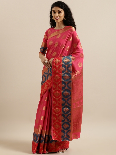 

MIMOSA Pink & Gold-Toned Art Silk Woven Design Kanjeevaram Saree