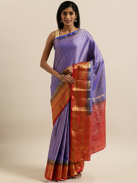 

MIMOSA Blue & Red Art Silk Woven Design Kanjeevaram Saree