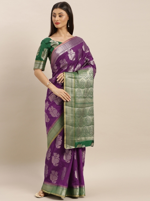 

MIMOSA Purple & Green Art Silk Woven Design Kanjeevaram Saree