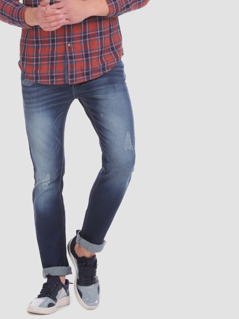 

RUF & TUF Men Blue Slim Fit Mid-Rise Low Distress Stretchable Jeans