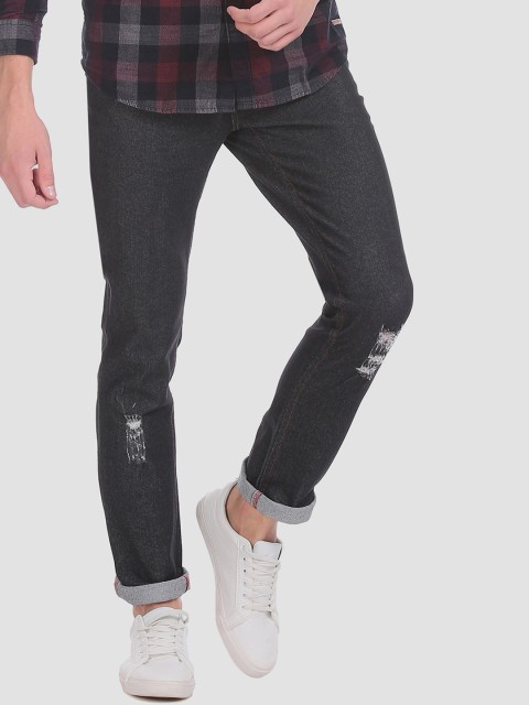 

RUF & TUF Men Black Slim Fit Mid-Rise Low Distress Stretchable Jeans
