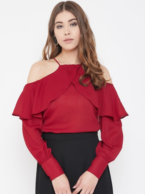 

PURYS Women Maroon Solid Top