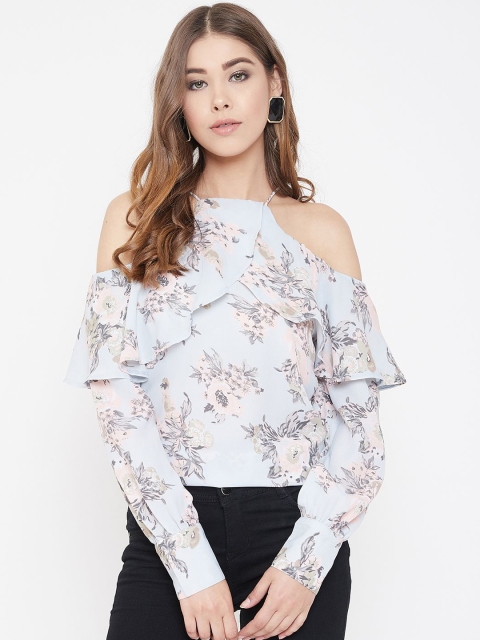 

PURYS Women Blue Floral Print Top