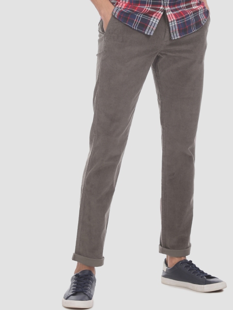 

RUF & TUF Men Grey Slim Fit Solid Corduroy Regular Trousers