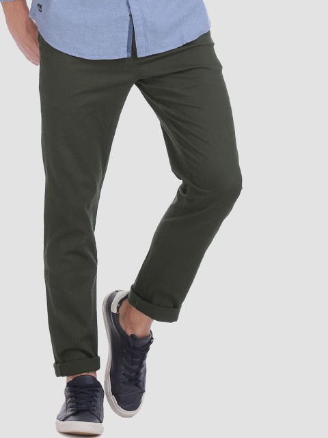 

RUF & TUF Men Green Slim Fit Solid Regular Trousers