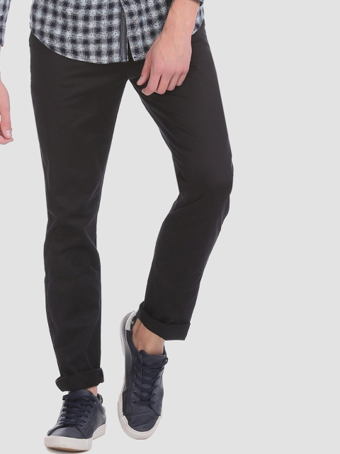 

RUF & TUF Men Black Slim Fit Solid Regular Trousers