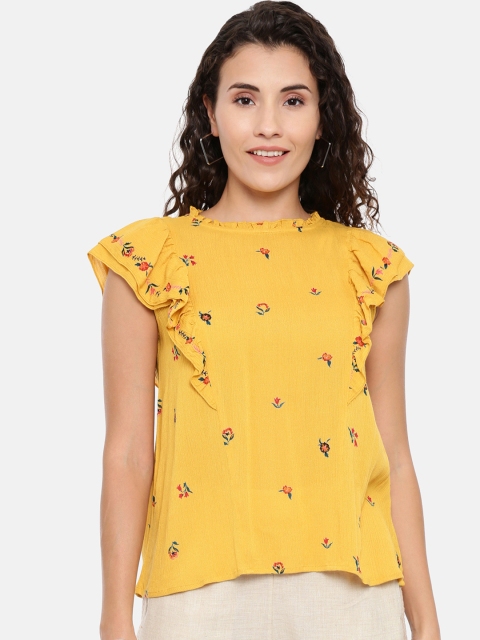 

Chumbak Women Mustard Yellow Floral Print Top