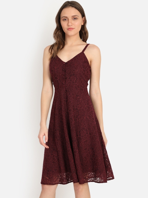 

COVER STORY Women Maroon Self Design Fit and Flare Dress