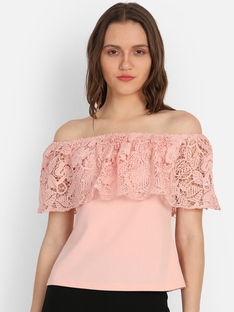 

COVER STORY Women Pink Self Design Bardot Top