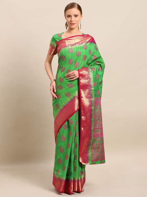 

Mitera Green & Pink Art Silk Embroidered Kanjeevaram Saree