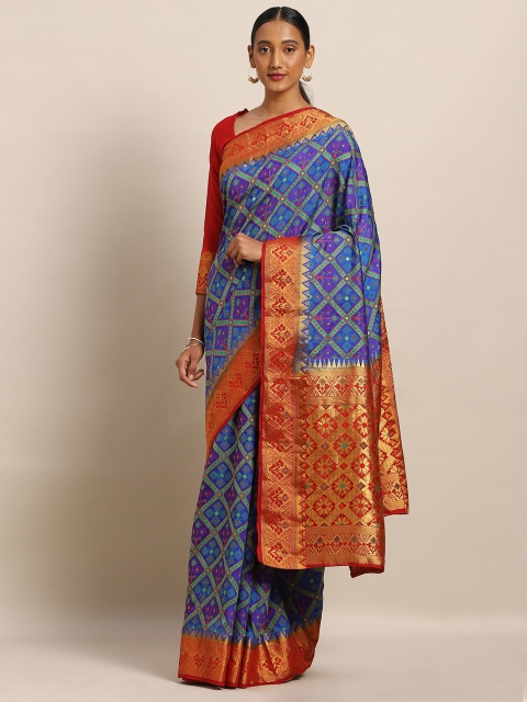 

Mitera Blue & Green Art Silk Printed Patola Saree