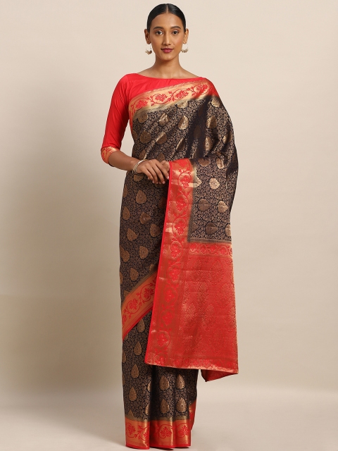 

Mitera Gold-Toned & Orange Art Silk Woven Design Kanjeevaram Saree