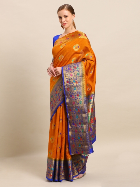 

Mitera Rust & Gold-Toned Art Silk Woven Design Dharmavaram Saree