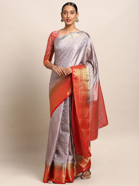 

Mitera Grey & Red Art Silk Woven Design Kanjeevaram Saree