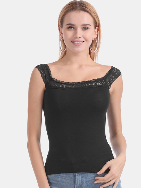 

Aeropostale Women Black Solid Lace Detailed Camisole