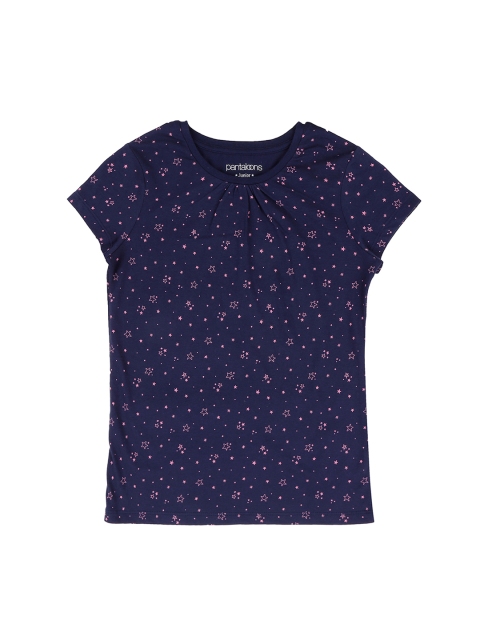 

Pantaloons Junior Girls Navy Blue Pink Printed Round Neck Pure Cotton T-shirt