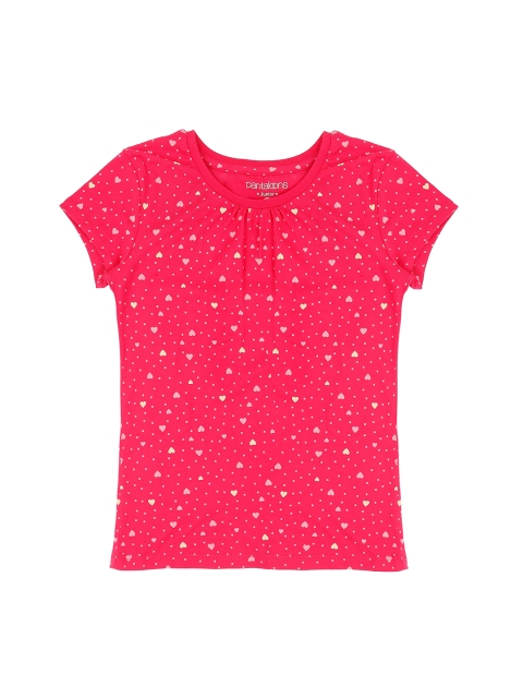 

Pantaloons Junior Girls Fuchsia Pink Printed Round Neck Pure Cotton T-shirt