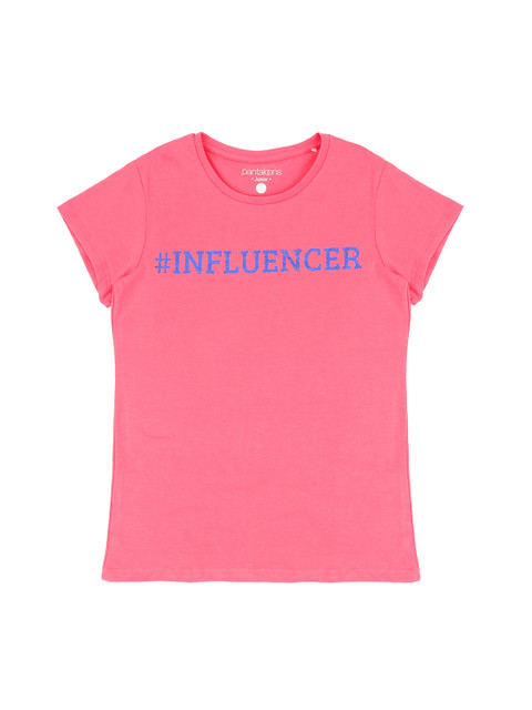 

Pantaloons Junior Girls Pink Blue Printed Round Neck Pure Cotton T-shirt