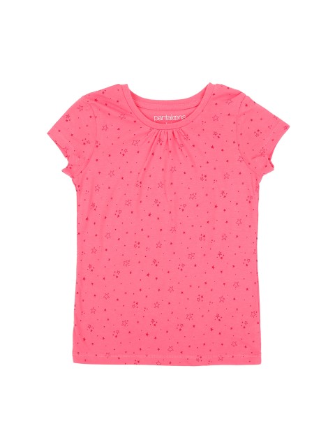 

Pantaloons Junior Girls Pink Red Printed Round Neck Pure Cotton T-shirt
