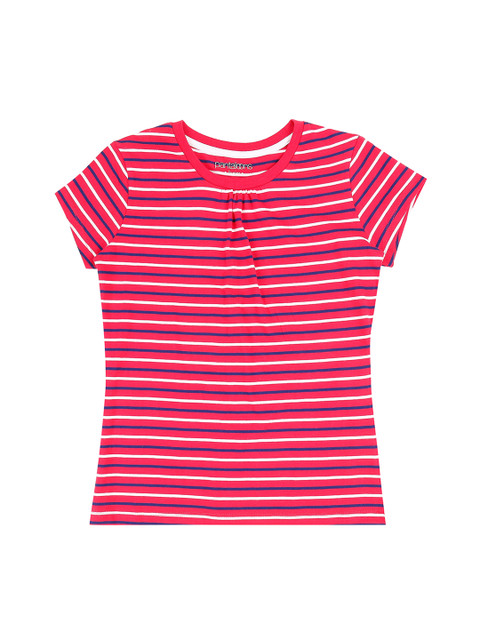 

Pantaloons Junior Girls Fuchsia Pink White Striped Round Neck Pure Cotton T-shirt