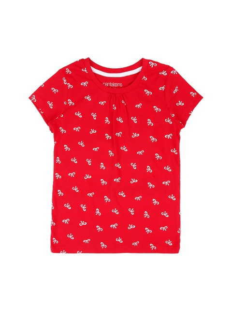

Pantaloons Junior Girls Red White Printed Round Neck Pure Cotton T-shirt