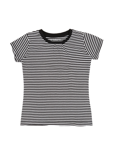 

Pantaloons Junior Girls Black White Striped Round Neck Pure Cotton T-shirt