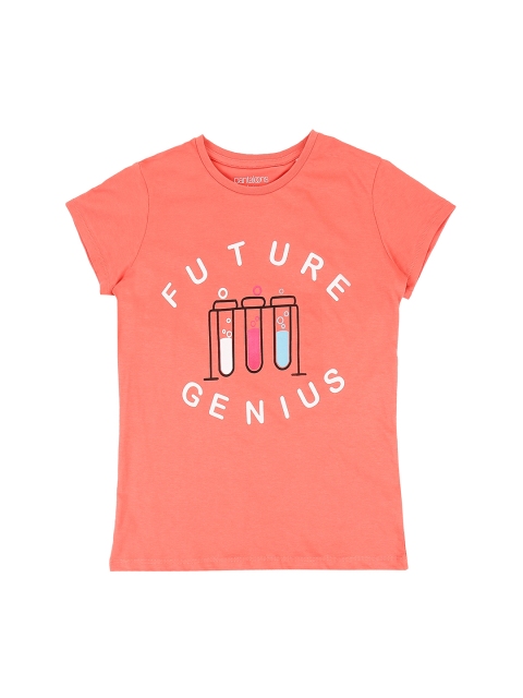 

Pantaloons Junior Girls Peach-Coloured & White Printed Round Neck T-shirt