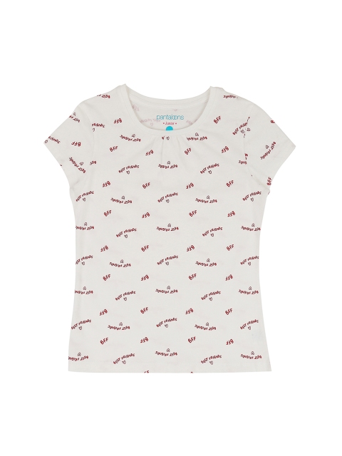 

Pantaloons Junior Girls White & Red Printed Round Neck T-shirt