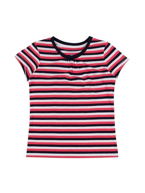 

Pantaloons Junior Girls Navy Blue & Red Striped Round Neck T-shirt