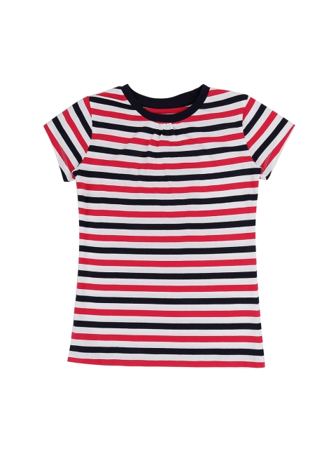 

Pantaloons Junior Girls White Red Striped Round Neck Pure Cotton T-shirt