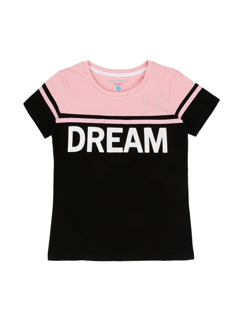 

Pantaloons Junior Girls Black & Pink Printed Round Neck T-shirt