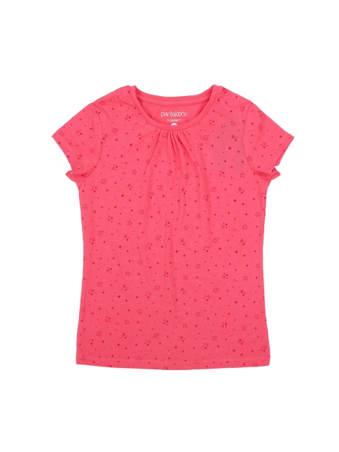 

Pantaloons Junior Girls Pink Red Printed Round Neck Pure Cotton T-shirt