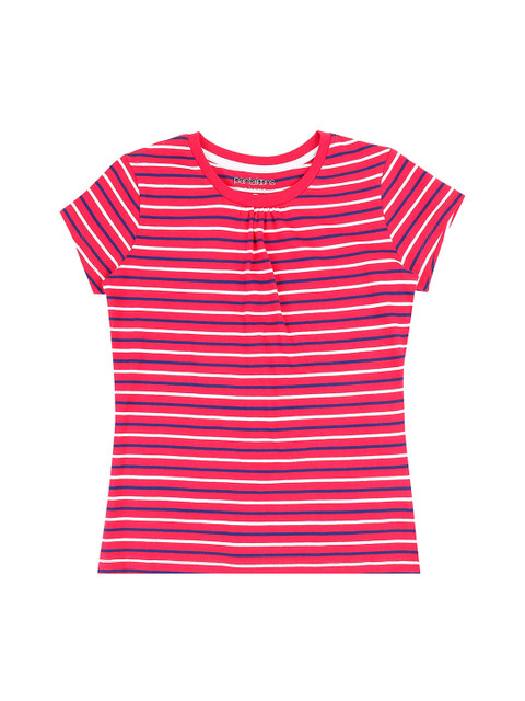 

Pantaloons Junior Girls Pink & Off-White Striped Round Neck T-shirt