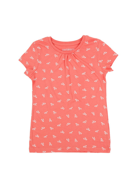 

Pantaloons Junior Girls Orange & White Printed Round Neck T-shirt