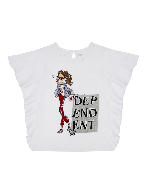 

Pantaloons Junior Girls Off-White Grey Printed Round Neck Pure Cotton T-shirt
