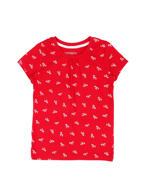 

Pantaloons Junior Girls Red White Printed Round Neck Pure Cotton T-shirt
