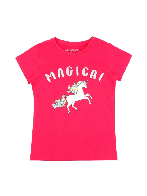 

Pantaloons Junior Girls Fuchsia Pink & White Printed Round Neck T-shirt