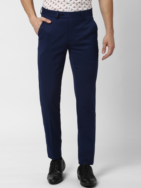 

Peter England Men Navy Blue Slim Fit Striped Formal Trousers