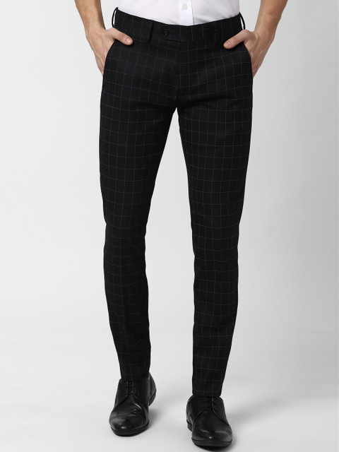 

Peter England Men Black Slim Fit Checked Formal Trousers