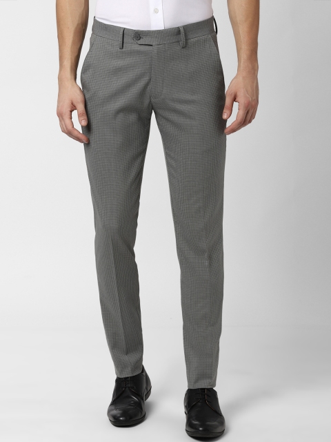 

Peter England Men Grey Slim Fit Checked Formal Trousers