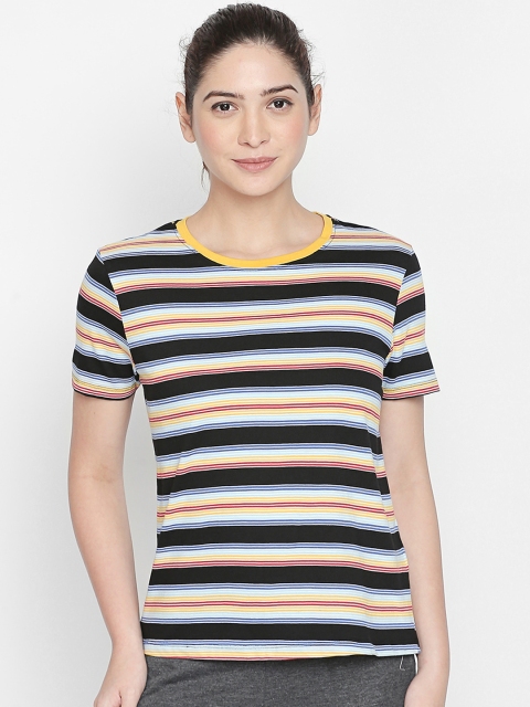 

Ajile by Pantaloons Women Black Striped Round Neck T-shirt