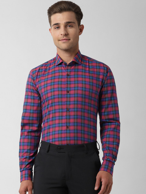 

Peter England Men Purple & Blue Regular Fit Checked Formal Shirt