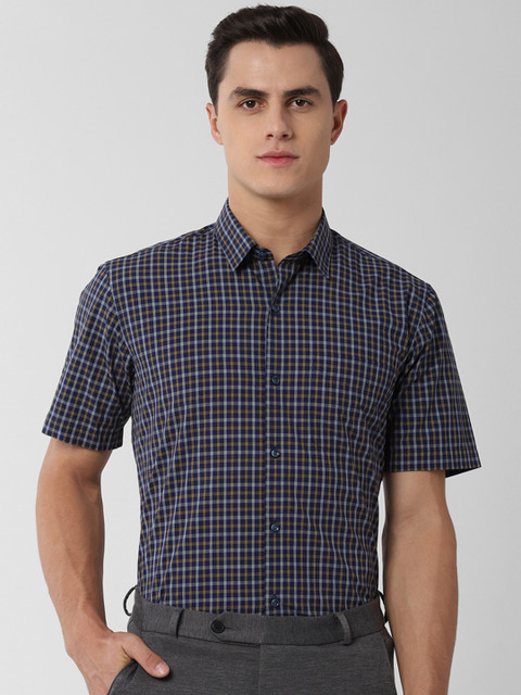 

Peter England Men Navy Blue & White Regular Fit Checked Formal Shirt