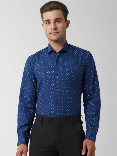

Peter England Men Blue & Yellow Slim Fit Printed Formal Shirt