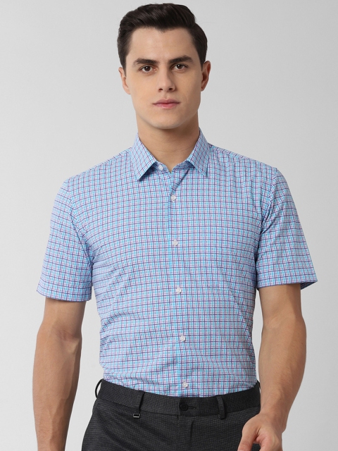 Men Blue & Purple Slim Fit Checked Formal Shirt