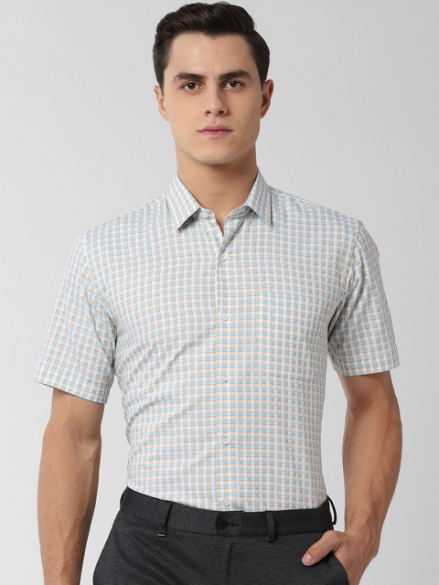 

Peter England Men White & Blue Regular Fit Checked Formal Shirt