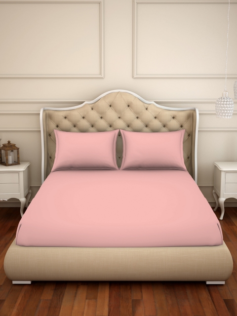 

SPACES Pink Solid 300 TC Cotton 1 King Bedsheet with 2 Pillow Covers