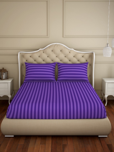 

SPACES Violet Striped 210 TC Cotton 1 King Bedsheet with 2 Pillow Covers